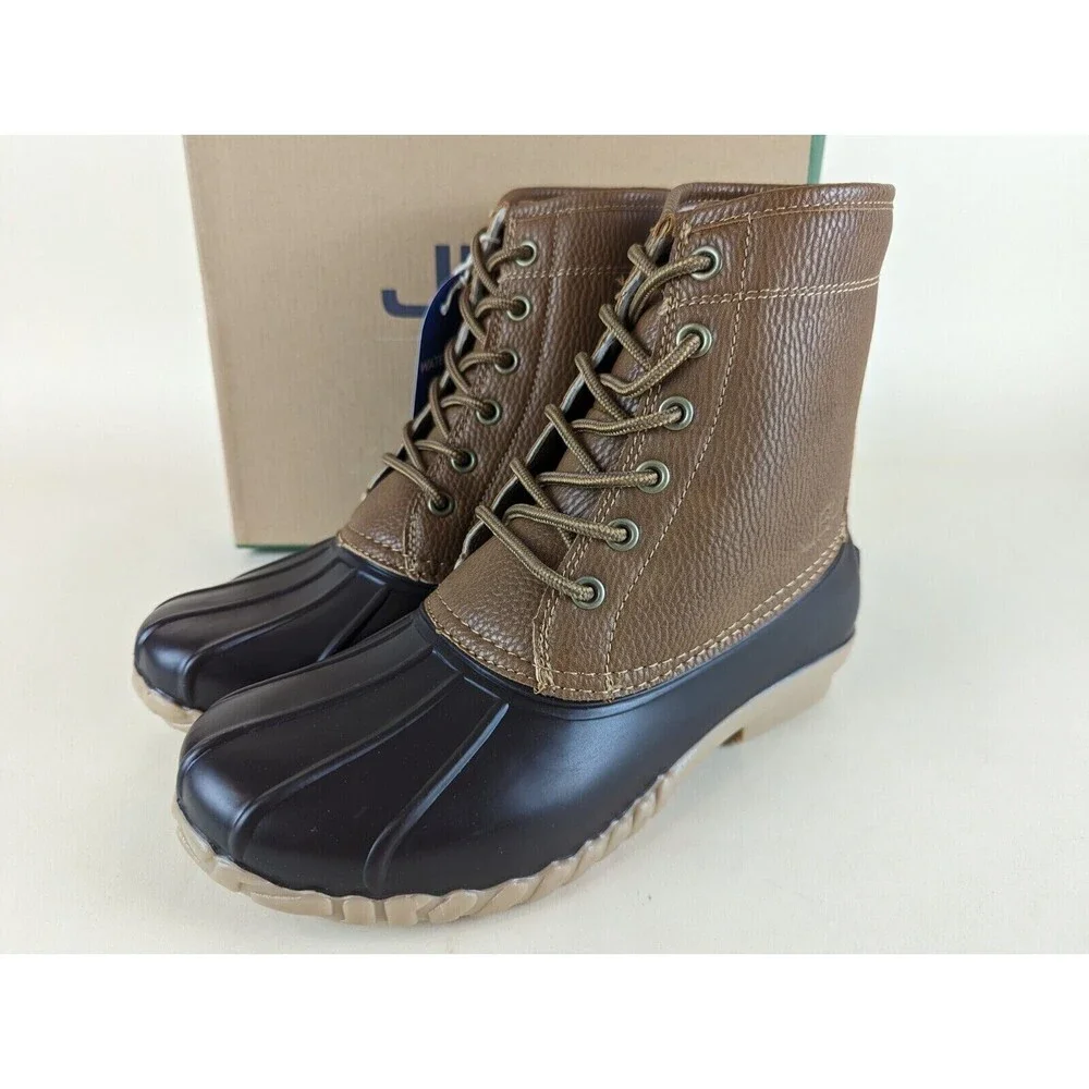 JBU Duck Boots Mens 8 M Maine Waterproof Tan Faux Fur Lined Lace Up Shoes NWB